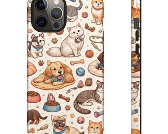 Cute Pet Pattern Phone Case, Dog Cat Lover Gift, Tough Protective Case, Animal Print iPhone Case, Samsung Cover, Google Pixel, Glossy Matte