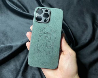 iPhone 14 Pro Max Case Made with Genuine Alcantara Material, Him & Her Design Personalized Phone Case, Luxury Suede iPhone Cover