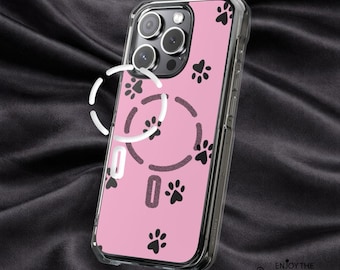 Cute Pink Paw Phone Case, Dog Paw Pattern iPhone Case, Clear Impact Resistant Case, MagSafe Compatible Cover, Pet Lover Gift