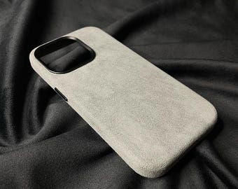 Gray iPhone Case made with Alcantara Material | MagSafe Compatible Full Wrap Cover for iPhone 17 16 15 14 13 12 Pro Max | Custom Phone Case