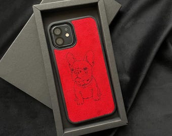 Personalized iPhone Case Made with Genuine Alcantara Material, Custom Logo Phone Cover, Luxury Suede MagSafe Phone Case, Pet iPhone case