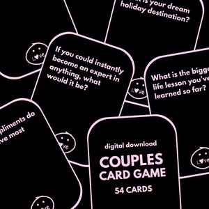 Afdrukbaar kaartspel voor stellen Datum-avondspelletjes Relatiespelletjes Digitale download Vraagkaarten voor stellen Valentijnsdag Koppelspel