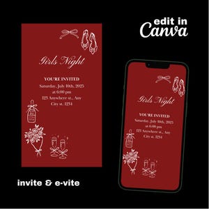 Galentine's Girls Night uitnodigen bewerkbare Valentijnsdag feest tekst uitnodiging sjabloon Galentines Day uitnodigen doodle handgetekende cupido coquette