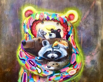 Cute Animal Print - Fine Art Print -  Nature Art - Raccoon - Bear - Fox - Otter - Tiger - Surrealism - Pop Surrealism - Art - Painting