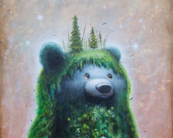 Forest Bear - Pop surrealism - cottage core - woodland creatures - new contemporary art - bear - bears