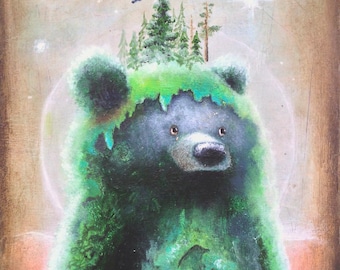 Bear Print -  Bear Art Print -  8x10 -   Abstract Art -  Psychedelic Art -  Cute Bear Art -  Surrealism -  Pop SurSurrrealism -  Nature Art