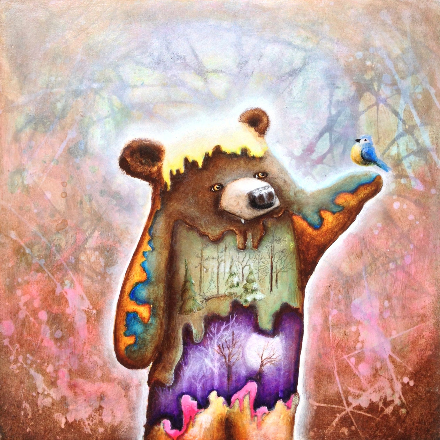 希少　海外直輸入　ストリートアート クマ イラスト シュールなアートプリント - クマのアート - 自然 - 木のアート - クマ