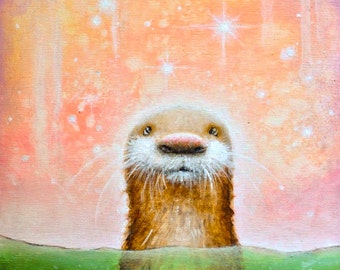 Otter Art Print - Otters - Animal Art - Nature Painting - Cute art - Art Prints - Fine Art