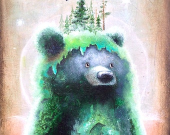 Bear Fine Art Print - Tree Art - Whimsical - Children's Wall Deco