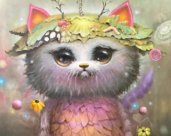 Cosmic  Kitty Art Print -  Pop surrealism - Prints - cat - cats  - new contemporary art - mystical - cute - psychedelic