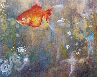 Goldfish print -   Animal art -  Nature Print -  Fish Print - 8"x10" ART PRINT