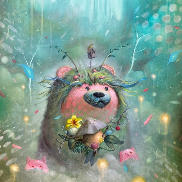 Forest Bear - Pop surrealism - cottage core - woodland creatures - new contemporary art - bear - bears