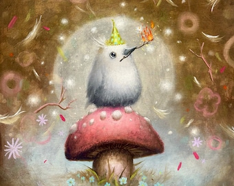 Cute Bird - Pop surrealism - Bird Prints - woodland creatures - new contemporary art - mystical - cute