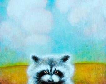Mapache - impresión Fine Art - arte para niños lindos mapaches - arte Animal - mapache impresión - arte naturaleza - - imprimir