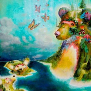 Popsurrealism Michigan Art - Nature Print Bears Manitou Prints Sleeping Bear Dunes Fine Art Print Artwork