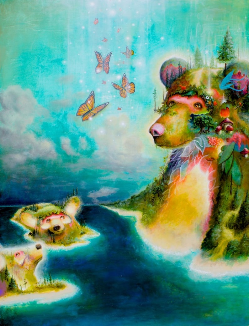Popsurrealism Michigan Art - Nature Print Bears Manitou Prints Sleeping Bear Dunes Fine Art Print Artwork