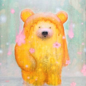 Whimsical Bear Print, Colorful Art, Fine Art Print, Artwork, Wall Decoration, Children's Art, Cute, Honey, Bee, Kids room, prints, happy