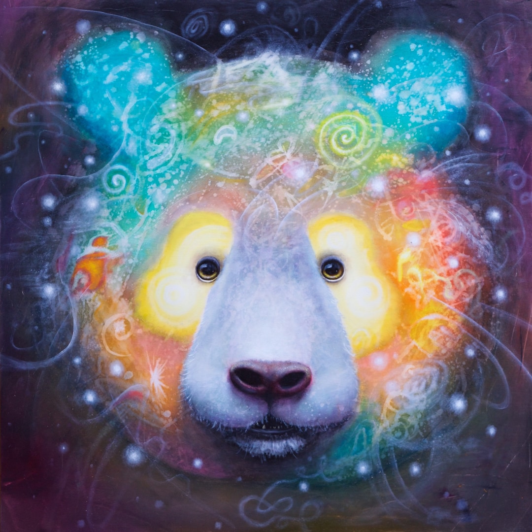 Panda Art Print Cosmic Bear Bears Surrealism Cute Art Children's Wall Deco  Happy Colorful Prints Stars Animals. 