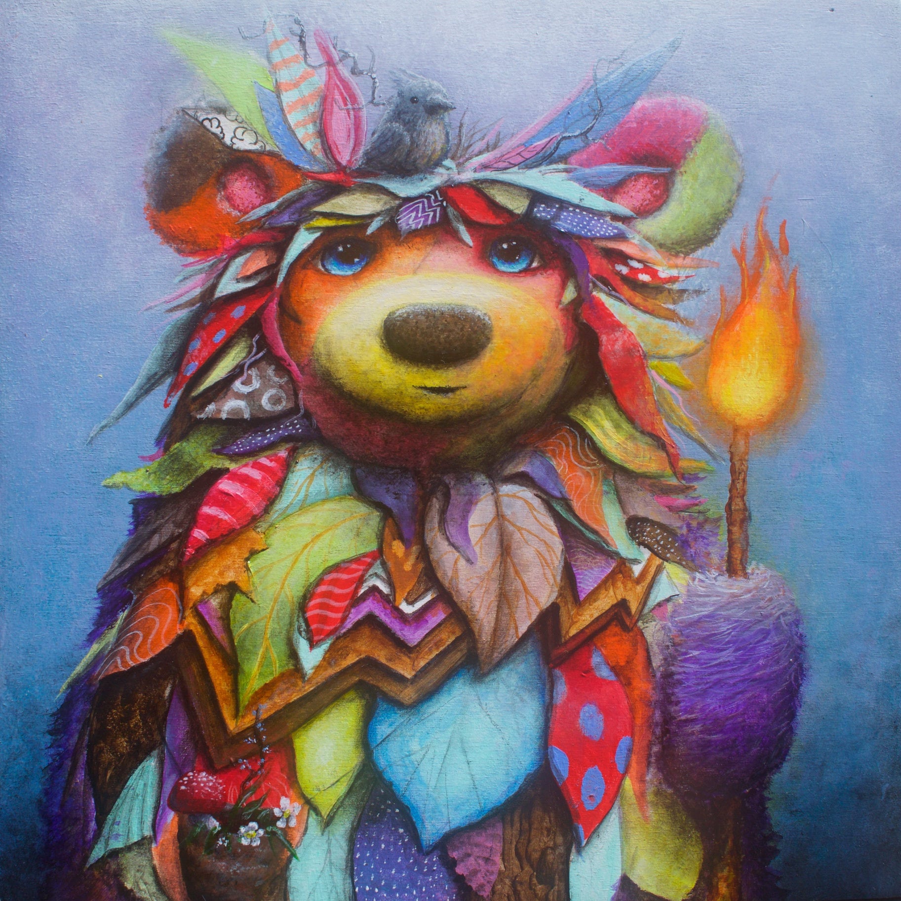 Bear Print Painting Cute Prints Nature Bird Etsy