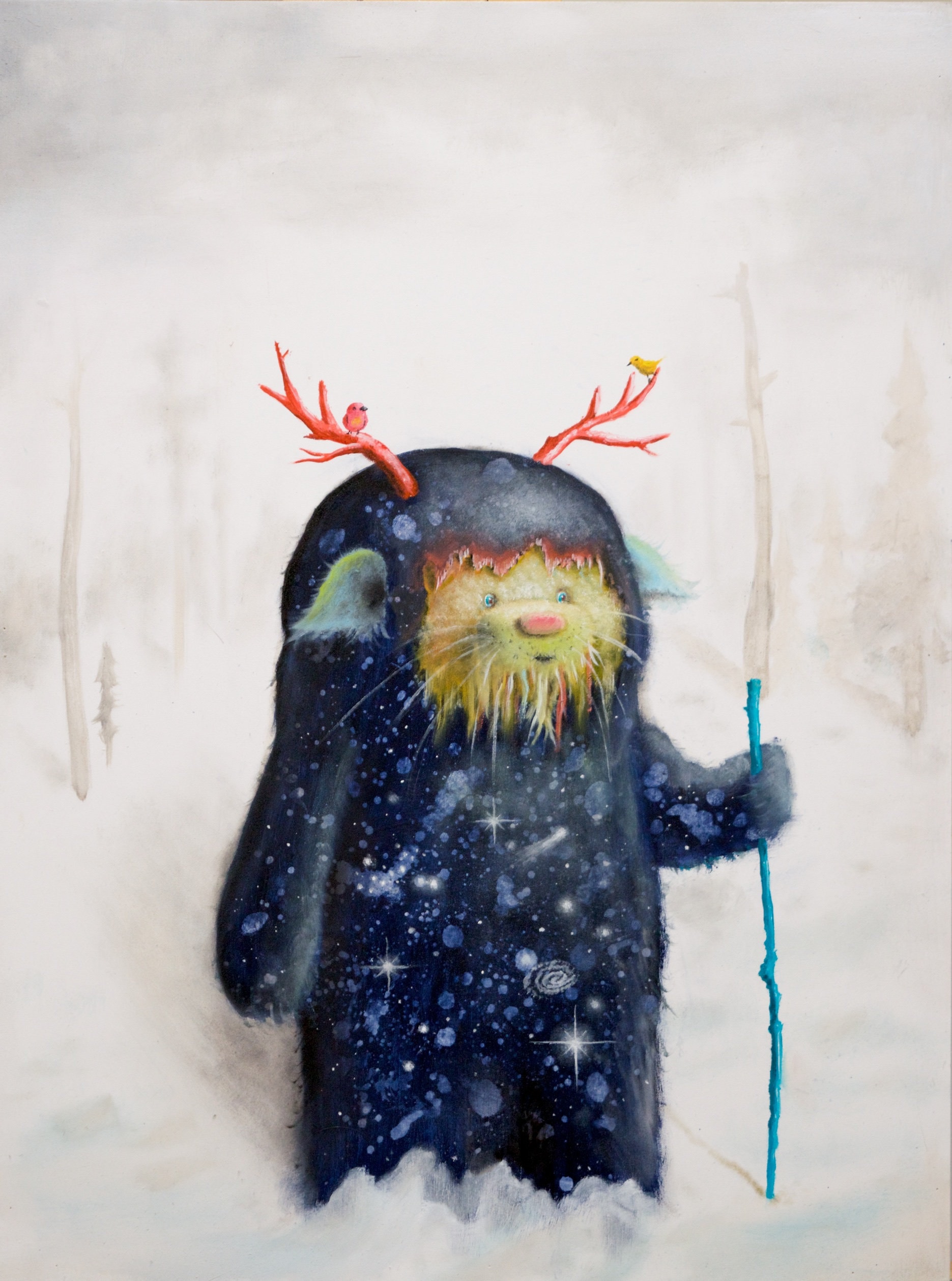 Yeti Print - Bigfoot - Sasquatch - winter - Cute Art - Nature - stars - cosmic -  Fine Art Prints -  Psychedelic -  Happy -  Snow