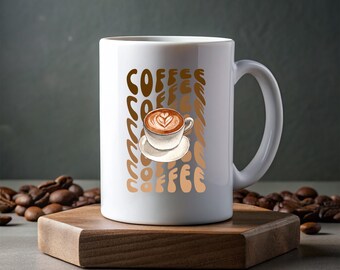 Coffee Lover Mug, Latte Art Design, 11oz Ceramic