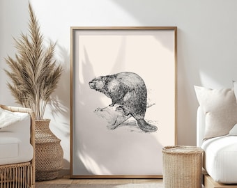 Vintage Beaver Print | Woodland Animal Wall Art (UNFRAMED)