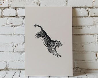 Minimalist Tiger Wall Art | Vintage Exotic Animal Print (UNFRAMED)