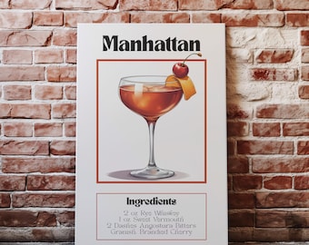 Manhattan Cocktail Recipe Wall Art | Whiskey Drink Poster