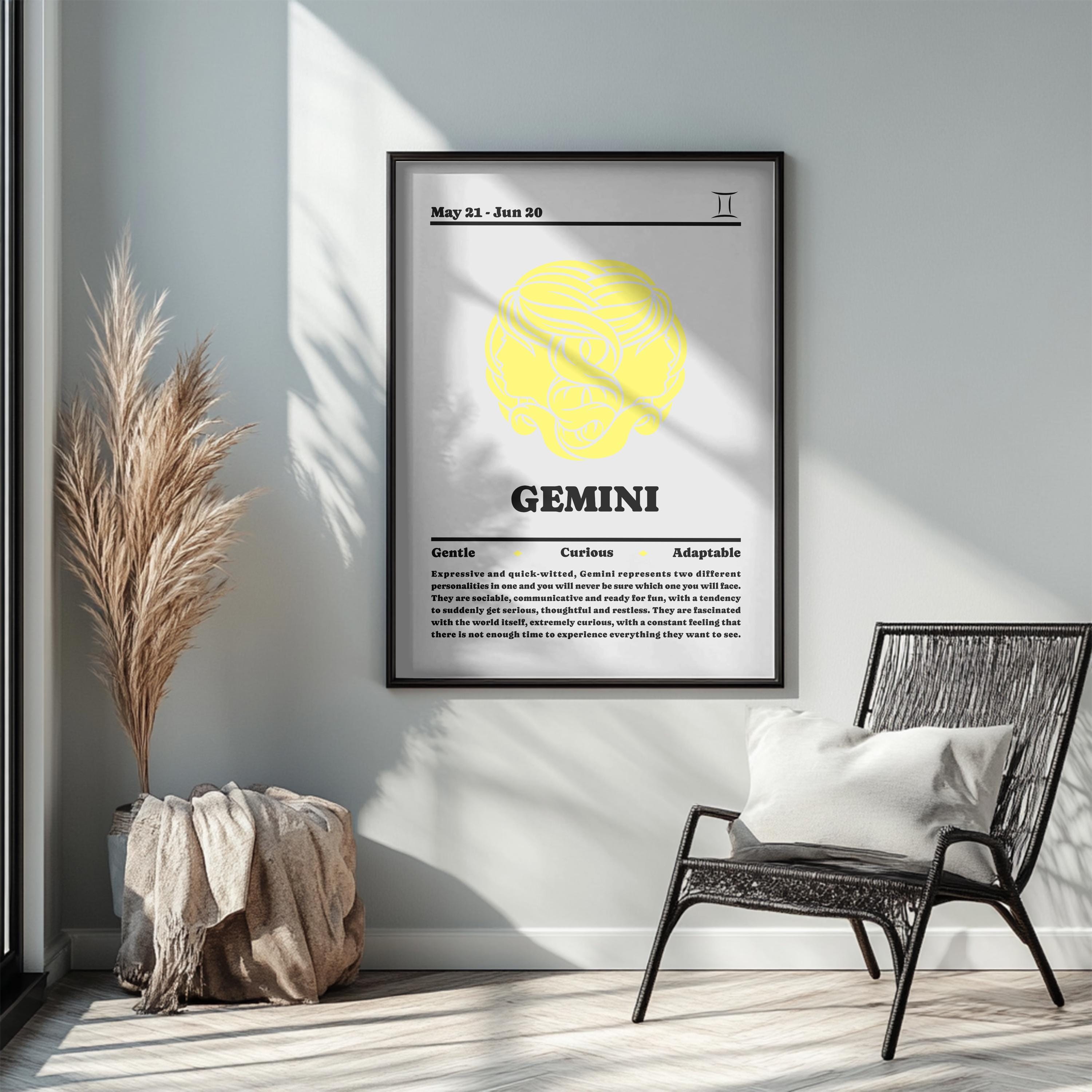 Gemini Zodiac Art Print | Horoscope Sign Wall Decor - Etsy
