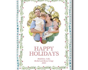 DIGITAL DOWNLOAD: Customizable Holiday Card, Christmas 2024, Scalloped