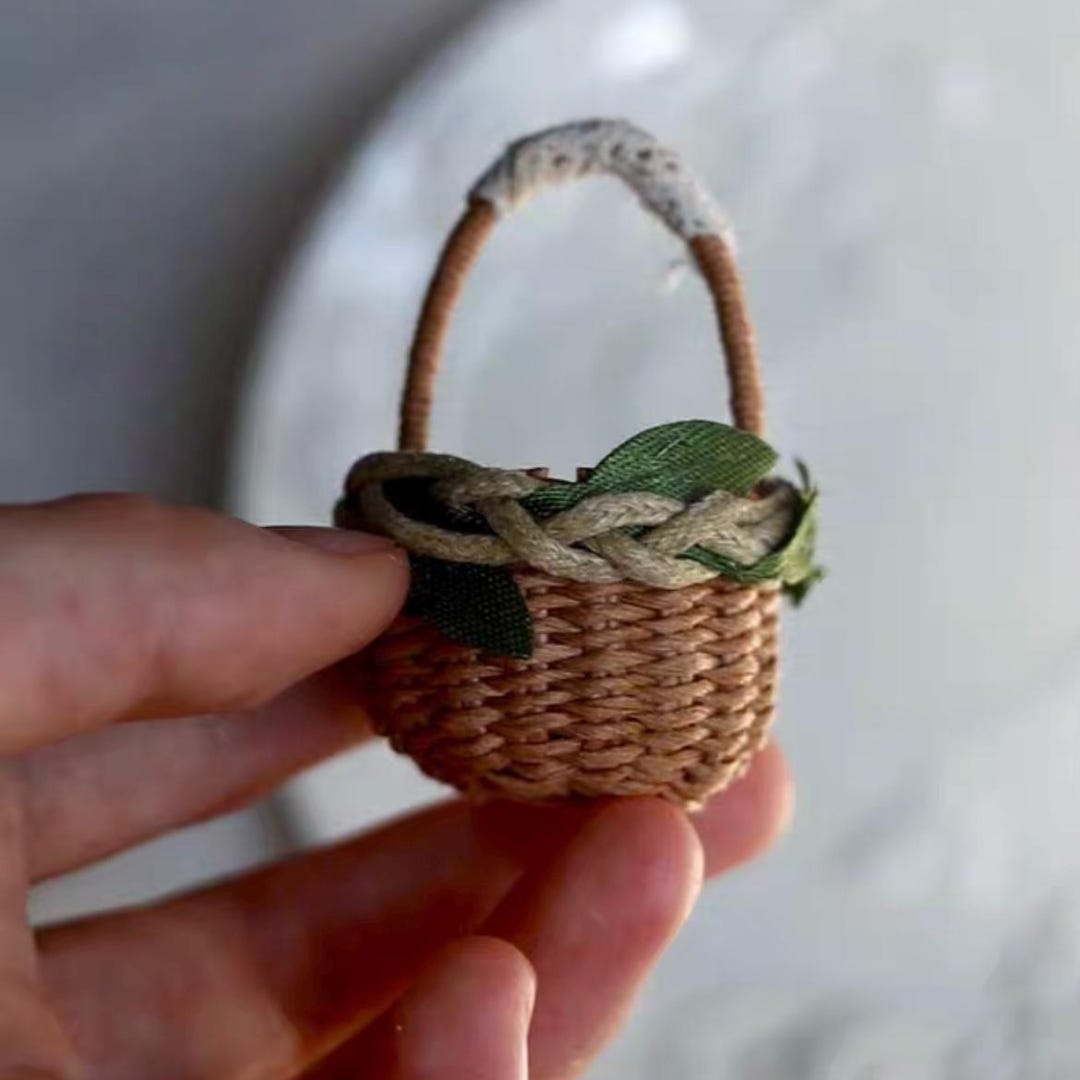 Mini Rope Basket Miniature Woven Basket With Leaf & Rope Accents for Dolls - Etsy