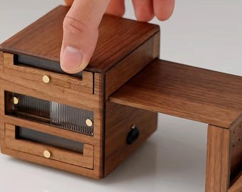 Miniatuur walnoot uitschuifbare tafel | Poppenhuiseiland: schaal 1:12