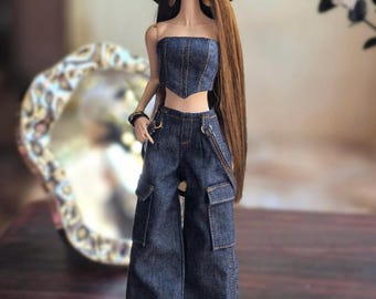 Conjunto de carga vaquera con sombrero para muñeca a escala 1/6