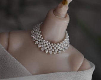 Gargantilla ancha con cuentas y diamantes de imitación para muñecas de escala 1/6