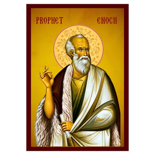 Prophet Enoch blessing icon, Handmade Byzantine Orthodox Wall Art, Wood Plaque, religious gift.