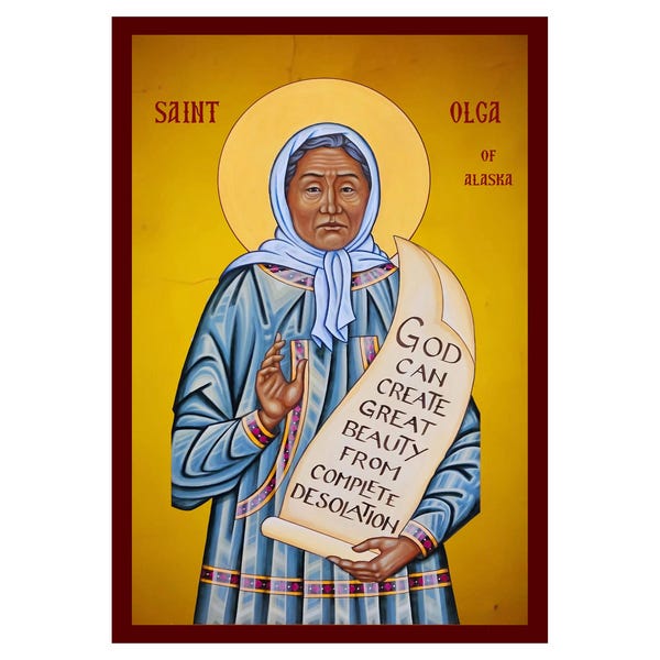 Saint Olga of Alaska blessing icon, Handmade Byzantine Orthodox Wall Art, Wood Plaque.