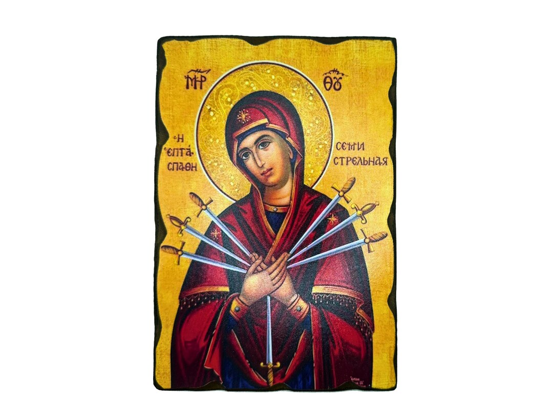 Handmade Our Lady of Sorrows Virgin Mary Icon, Byzantine Art Plaque ...