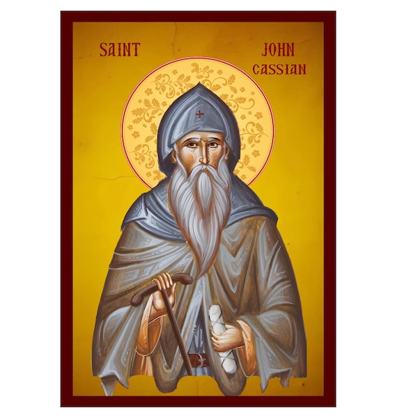 Saint John Cassian blessing icon, Handmade Byzantine Orthodox Wall Art, Wood Plaque, religious gift.
