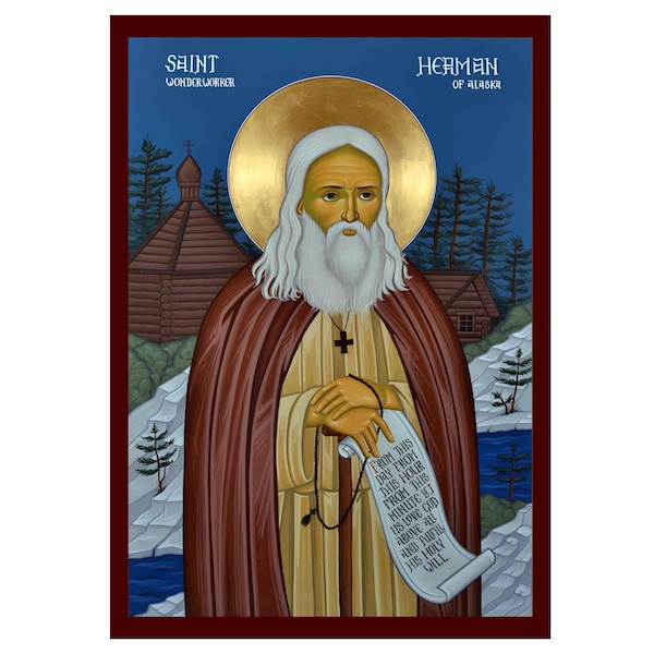 Saint Herman of Alaska icon , Handmade Byzantine Orthodox Wall Art, Wood Plaque, Religious Gift.