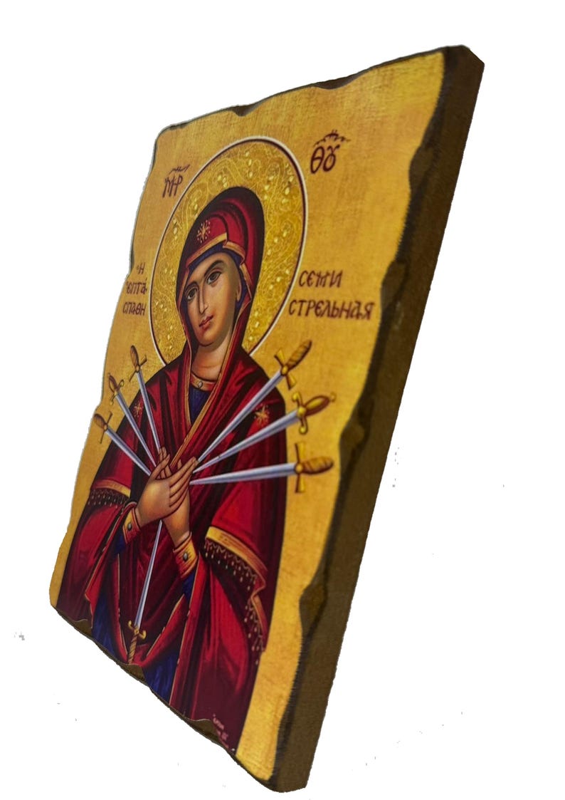 Handmade Our Lady of Sorrows Virgin Mary Icon, Byzantine Art Plaque ...