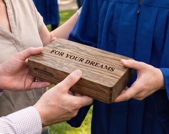 Personalized Graduation Gift Wooden Money Holder: Custom Engraved Keepsake Box, College Present Idea