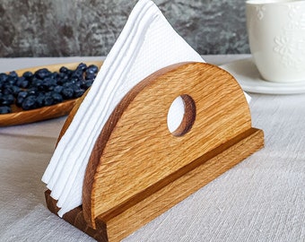 Cocktail Size Wooden Napkin Holder for Table | Oak Wood, Perfect for Rustic, Farmhouse, or Modern Decor Style | Small Vertical Napkin Holder
