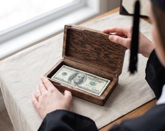 Graduation Money Gift Box: Personalized Wooden Keepsake Cash Holder, College High School Present