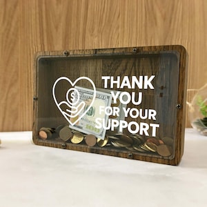 Personalized Donation Box Oak Wood Jar With Glass Front For Organizations Office Shops Events Custom Engraved Money Container For Counter