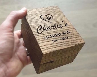 Personalized Pet Keepsake Box: Wooden Dog Cat Memorial Urn, Oak Pet Loss Gift