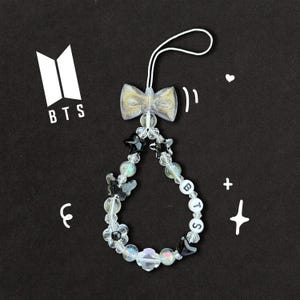 Handmade BTS/Bangtan inspired black/white/clear phone charm keychain