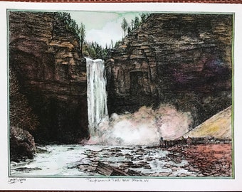 Finger Lakes Ceramic Tile Taughannock Falls Wall Art Watercolor Holiday Gift For Her