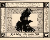 Red Wing (An Indian Fable)- 6pack of notecards w envelopes drawn and printed by LC DeVona of 1907 T Chattaway song lyrics