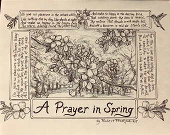 Robert Frost A Prayer in Spring poetry 6-pack of ivory  notecards w  envelopes drawn by LC DeVona