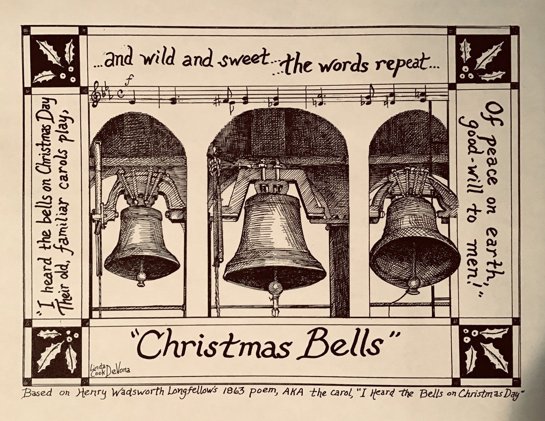 Christmas Bells longfellow Poetry 6-pack of Ivory Notecards With Envelopes Drawn by LC Devona - Etsy